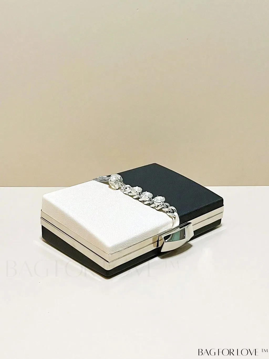 BagForLove - Chic Mini Box Bag: Elegant Rhinestone & Tassel Accents, Dual Tone PU