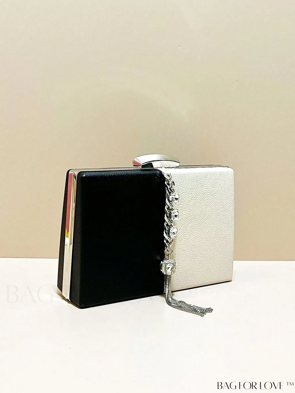 BagForLove - Chic Mini Box Bag: Elegant Rhinestone & Tassel Accents, Dual Tone PU