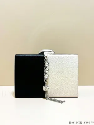 BagForLove - Chic Mini Box Bag: Elegant Rhinestone & Tassel Accents, Dual Tone PU