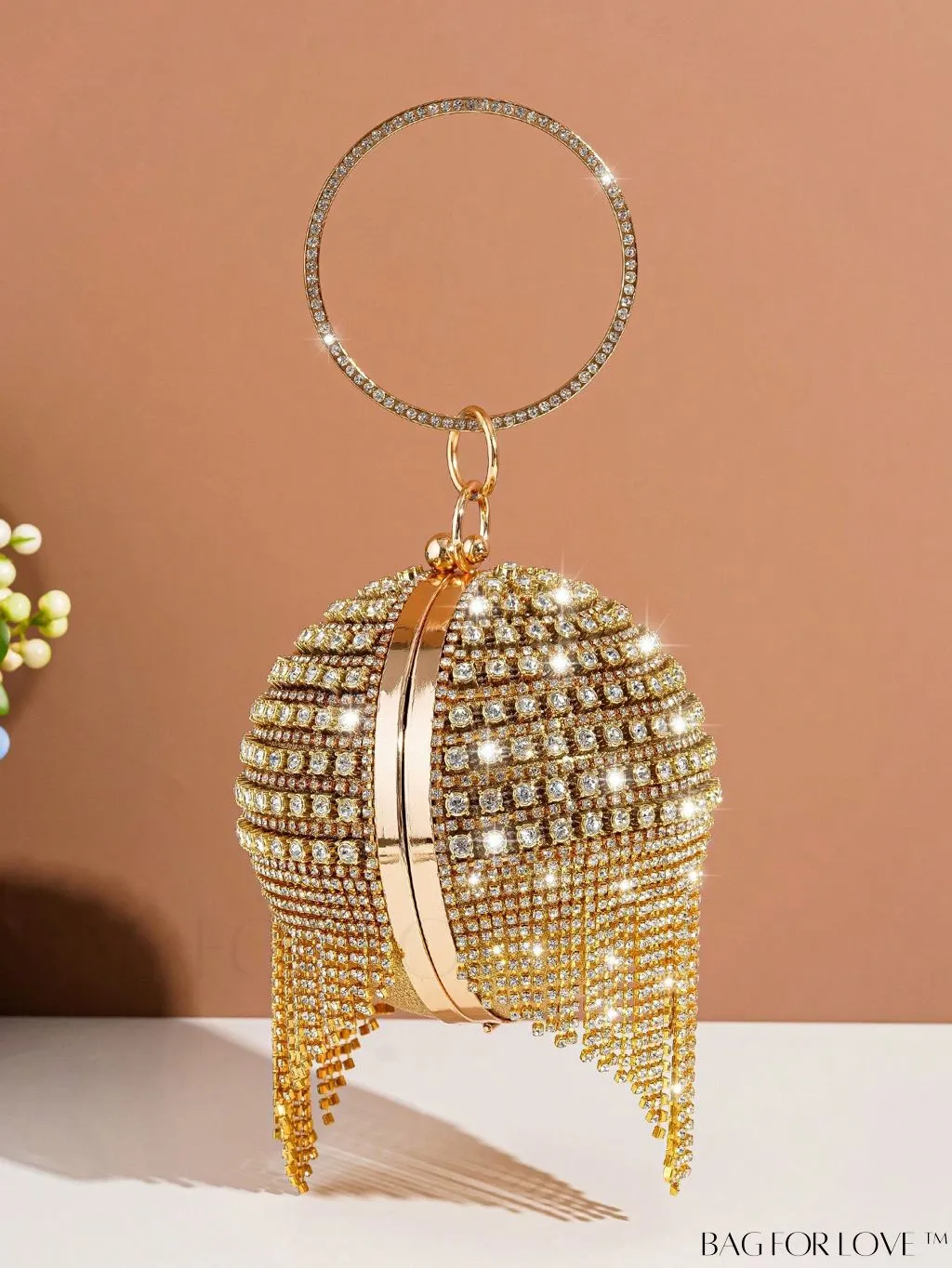 BagForLove - Chic Mini Rhinestone Circle Bag with Fringe Detail - Perfect for Glamorous Parties