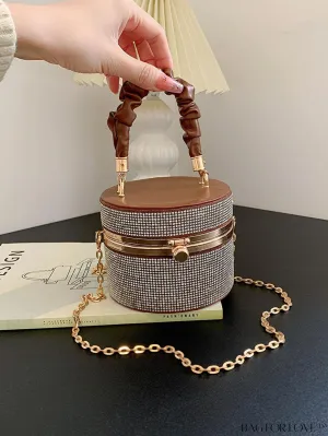 BagForLove - Chic Mini Rhinestone Embellished Bucket Bag - Stylish for Parties with Ruched Detail