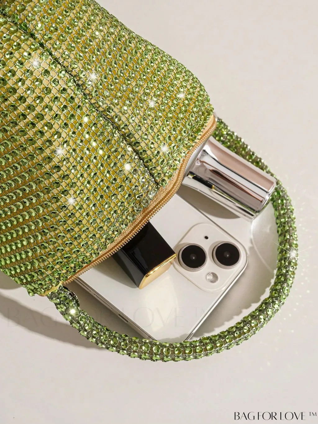 BagForLove - Chic Mini Rhinestone Zipper Bag: Stylish Plastic Novelty with Glamorous Decor