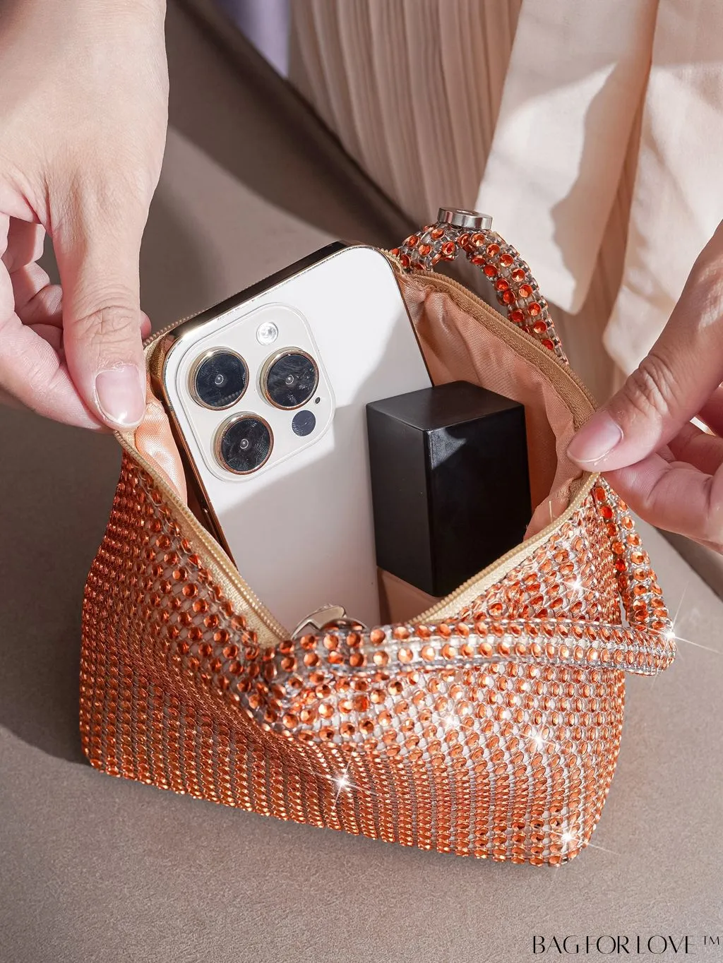 BagForLove - Chic Mini Rhinestone Zipper Bag: Stylish Plastic Novelty with Glamorous Decor
