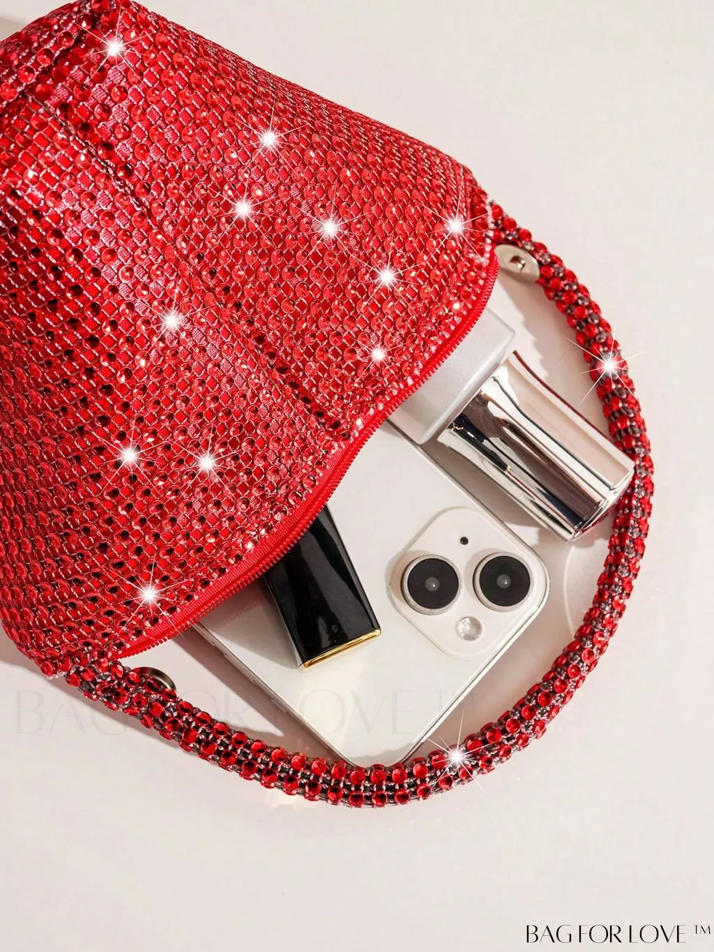 BagForLove - Chic Mini Rhinestone Zipper Bag: Stylish Plastic Novelty with Glamorous Decor