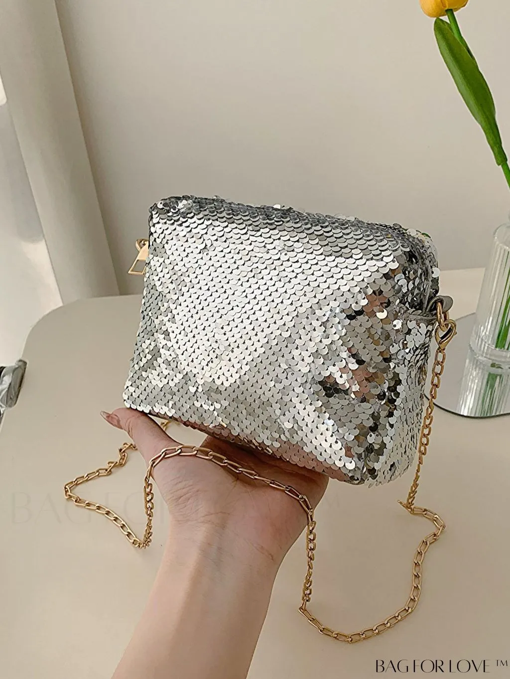 BagForLove - Chic Mini Sequin Chain Square Bag for Glamorous Decor