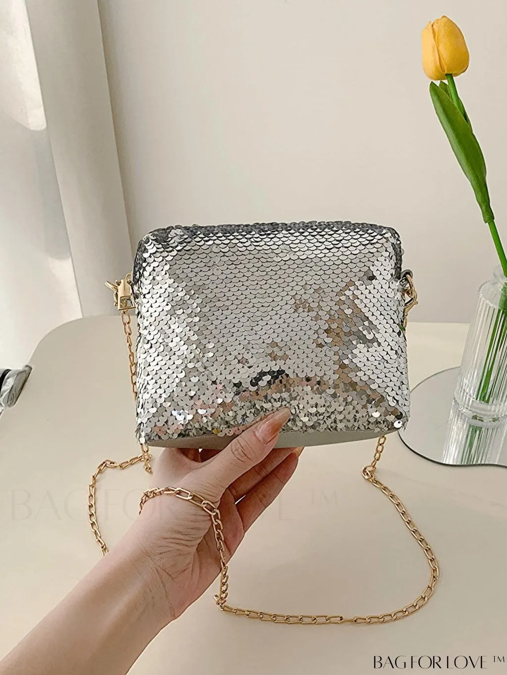 BagForLove - Chic Mini Sequin Chain Square Bag for Glamorous Decor