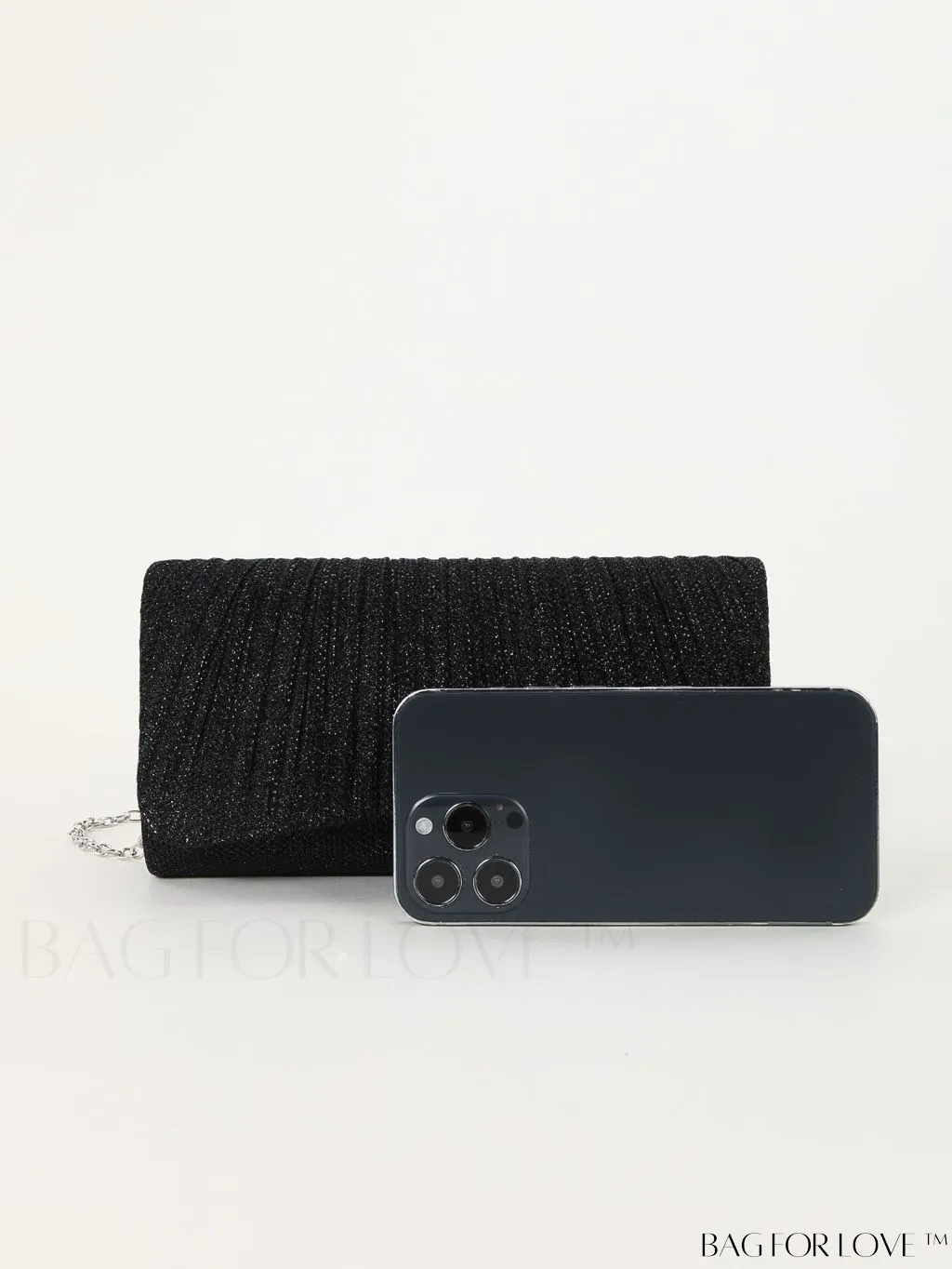 BagForLove - Chic Pleated Flap Envelope Bag with Chain Strap - Mini Sparkling Glitter Design