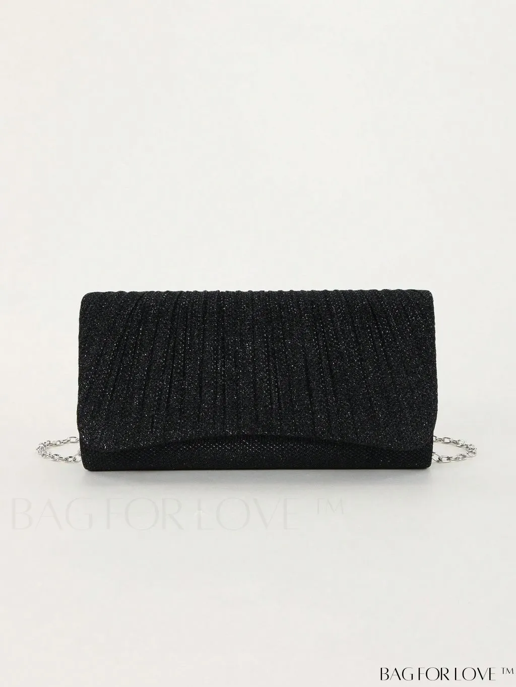BagForLove - Chic Pleated Flap Envelope Bag with Chain Strap - Mini Sparkling Glitter Design