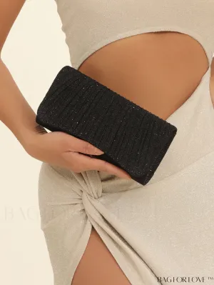 BagForLove - Chic Pleated Flap Envelope Bag with Chain Strap - Mini Sparkling Glitter Design