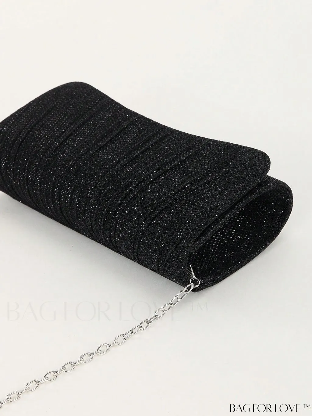 BagForLove - Chic Pleated Flap Envelope Bag with Chain Strap - Mini Sparkling Glitter Design