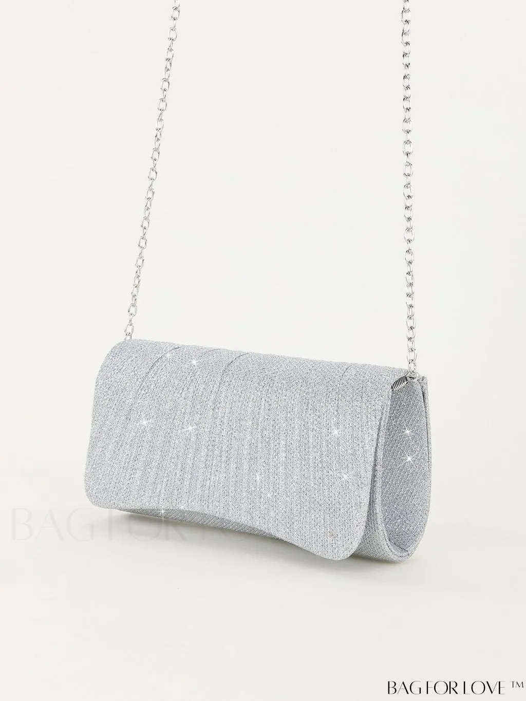 BagForLove - Chic Pleated Flap Envelope Bag with Chain Strap - Mini Sparkling Glitter Design