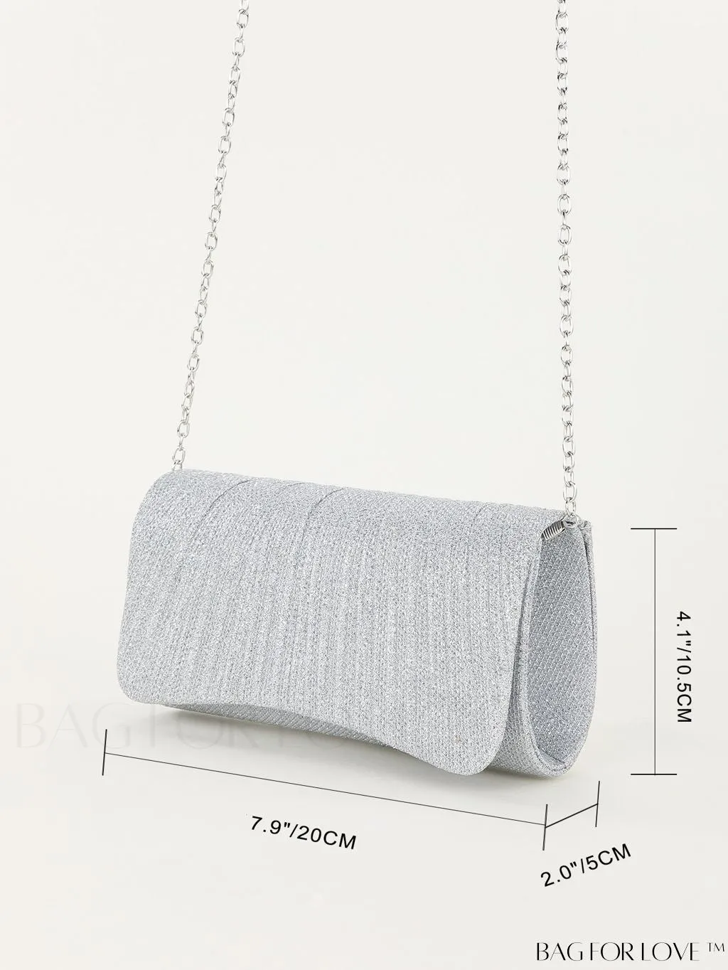 BagForLove - Chic Pleated Flap Envelope Bag with Chain Strap - Mini Sparkling Glitter Design