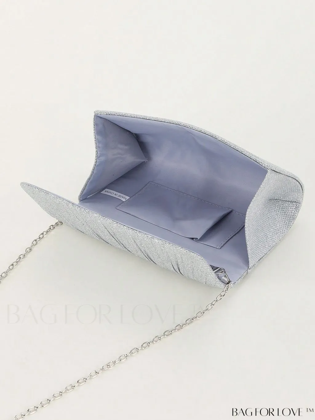 BagForLove - Chic Pleated Flap Envelope Bag with Chain Strap - Mini Sparkling Glitter Design