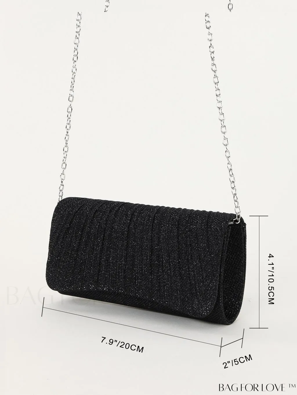 BagForLove - Chic Pleated Flap Envelope Bag with Chain Strap - Mini Sparkling Glitter Design