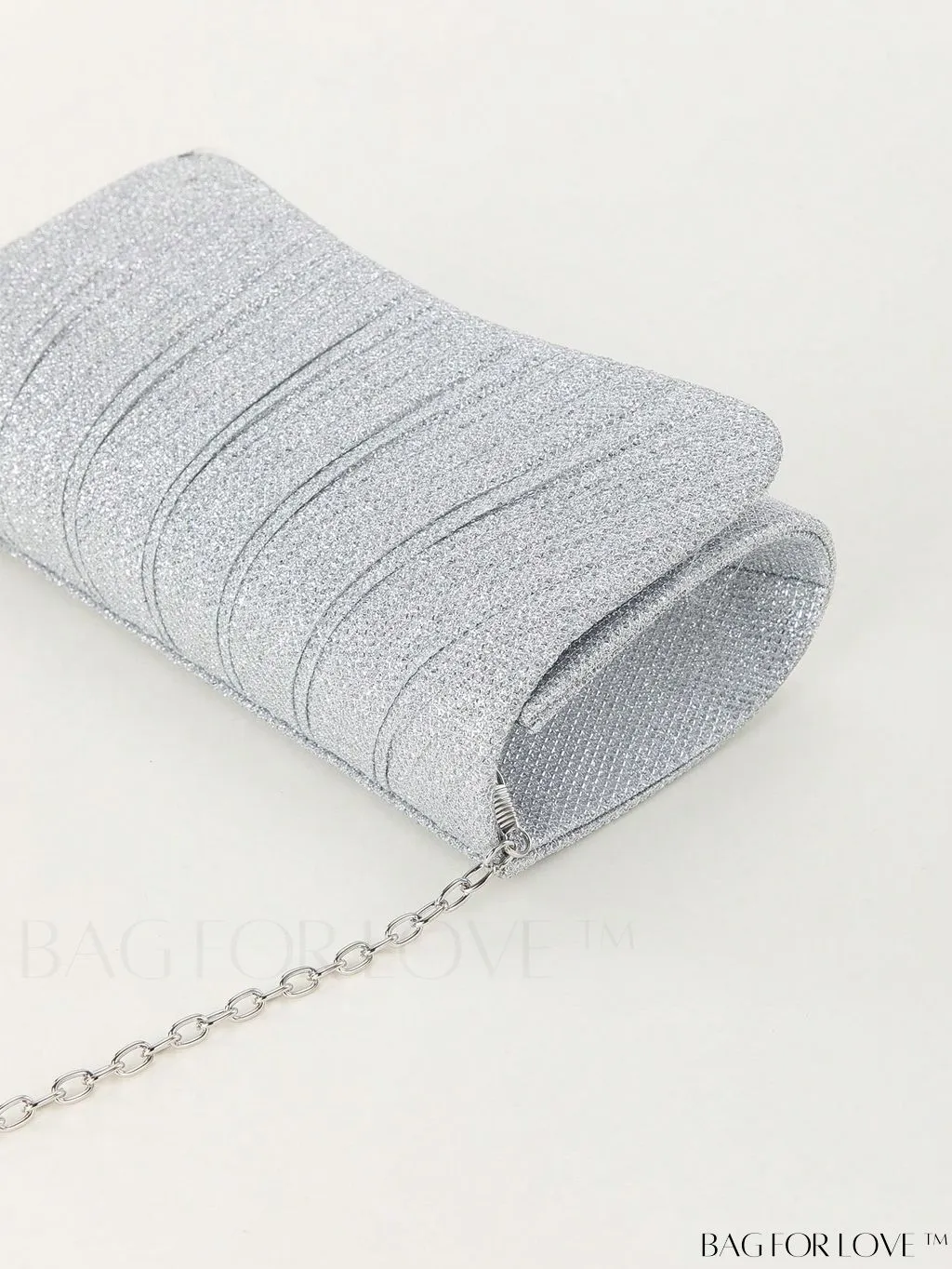 BagForLove - Chic Pleated Flap Envelope Bag with Chain Strap - Mini Sparkling Glitter Design