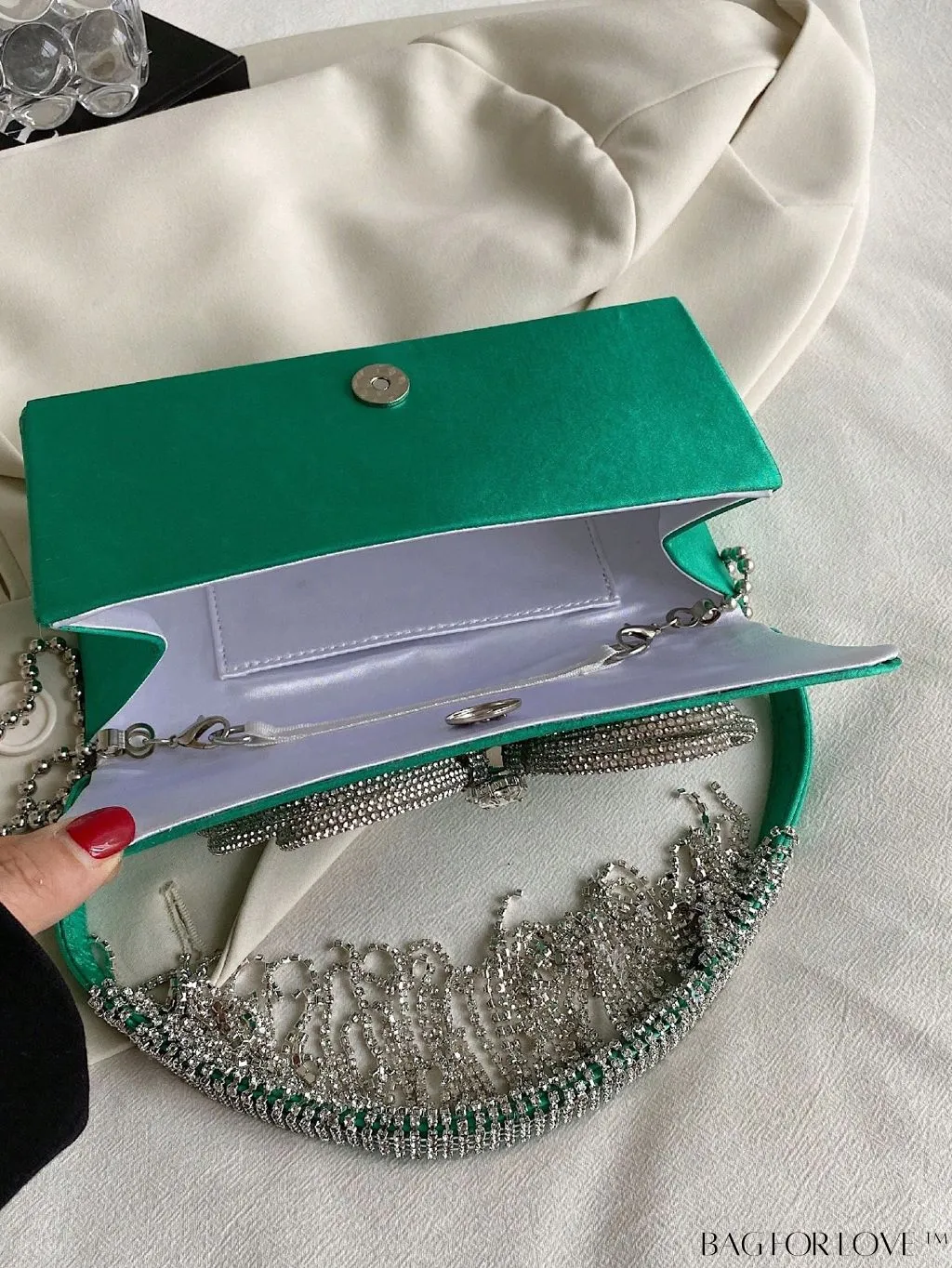 BagForLove - Chic Satin Butterfly Flap Bag with Rhinestone Embellishments and Chain Strap