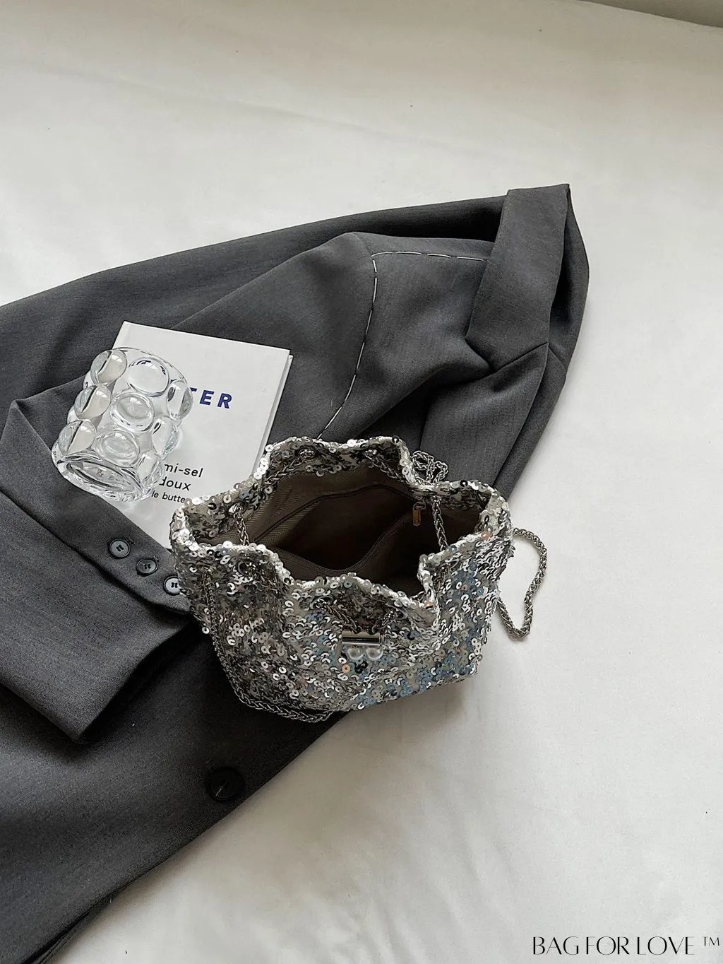 BagForLove - Chic Sequin and Faux Pearl Mini Bucket Bag for Glamorous Style