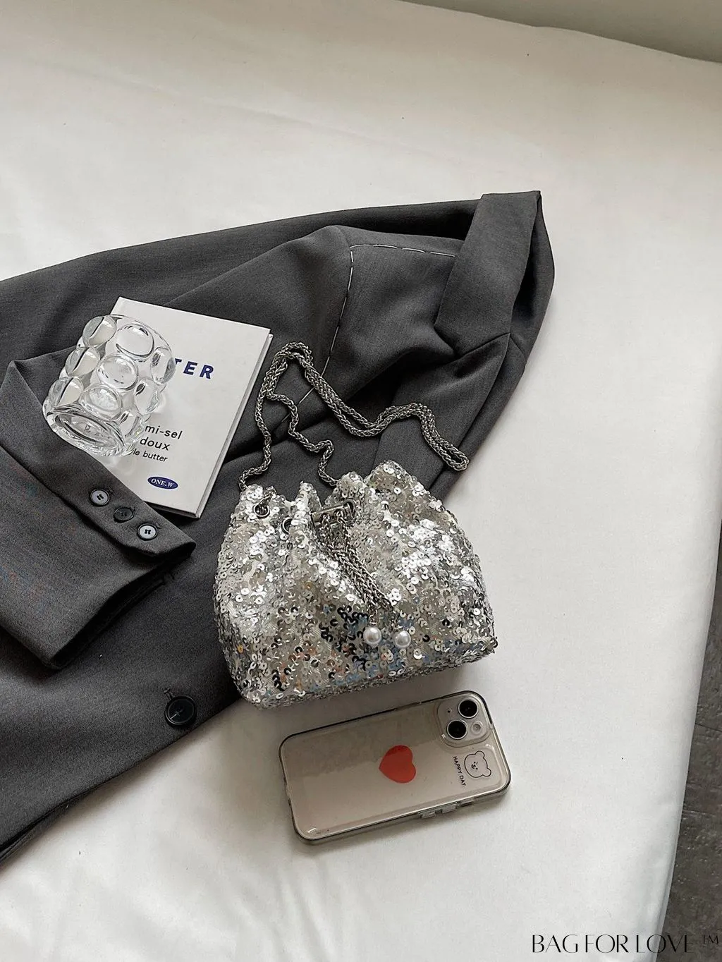BagForLove - Chic Sequin and Faux Pearl Mini Bucket Bag for Glamorous Style