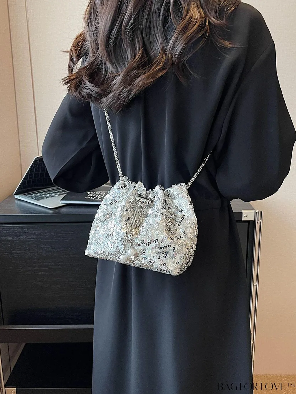 BagForLove - Chic Sequin and Faux Pearl Mini Bucket Bag for Glamorous Style