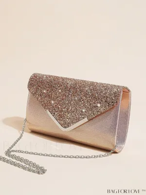 BagForLove - Chic Sequin Clutch: Evening Envelope Handbag with Shoulder Chain - Prom, Crossbody, Elegant