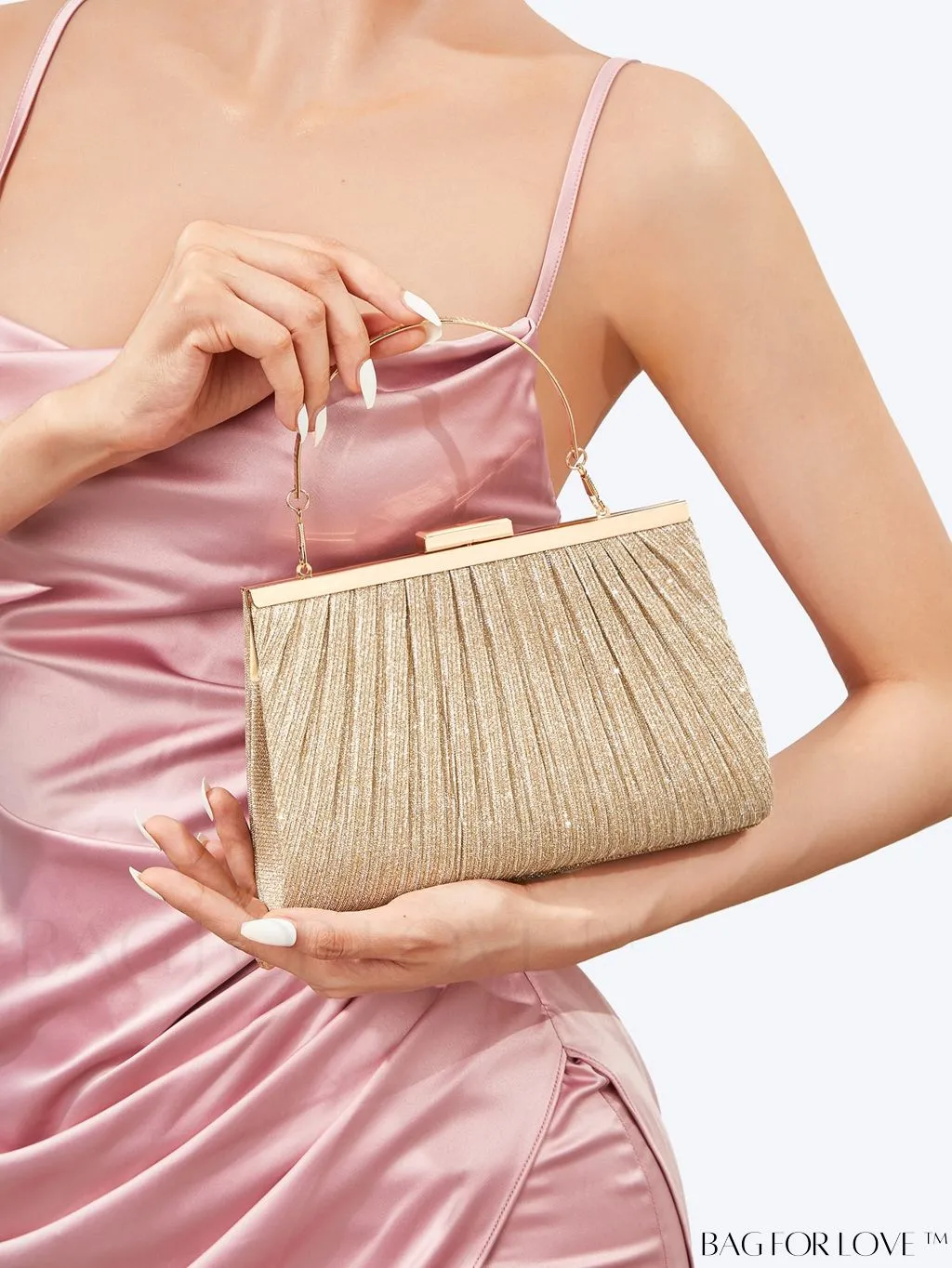 BagForLove - Chic Square Bag with Glitter Decor and Ruched Detail Chain