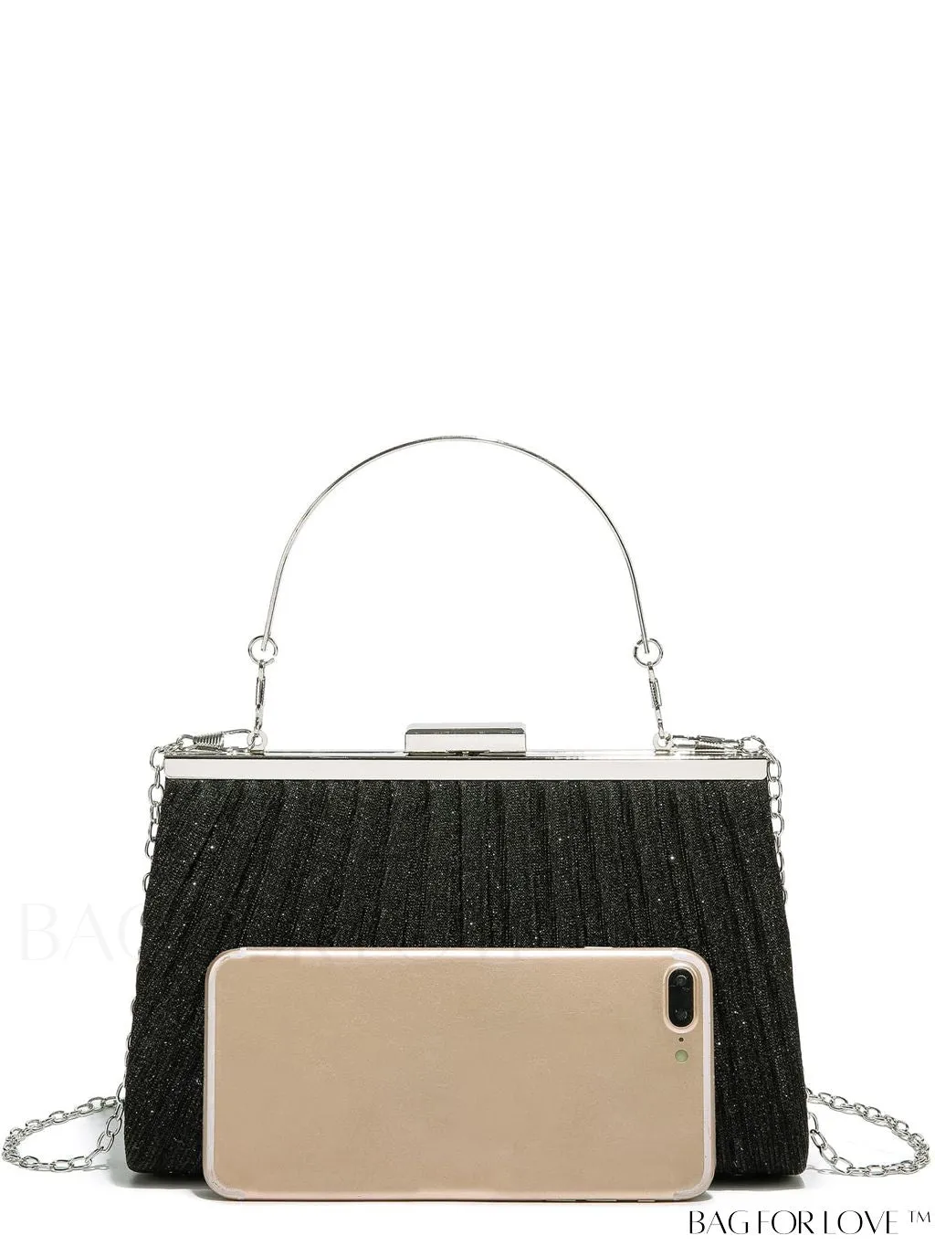 BagForLove - Chic Square Bag with Glitter Decor and Ruched Detail Chain