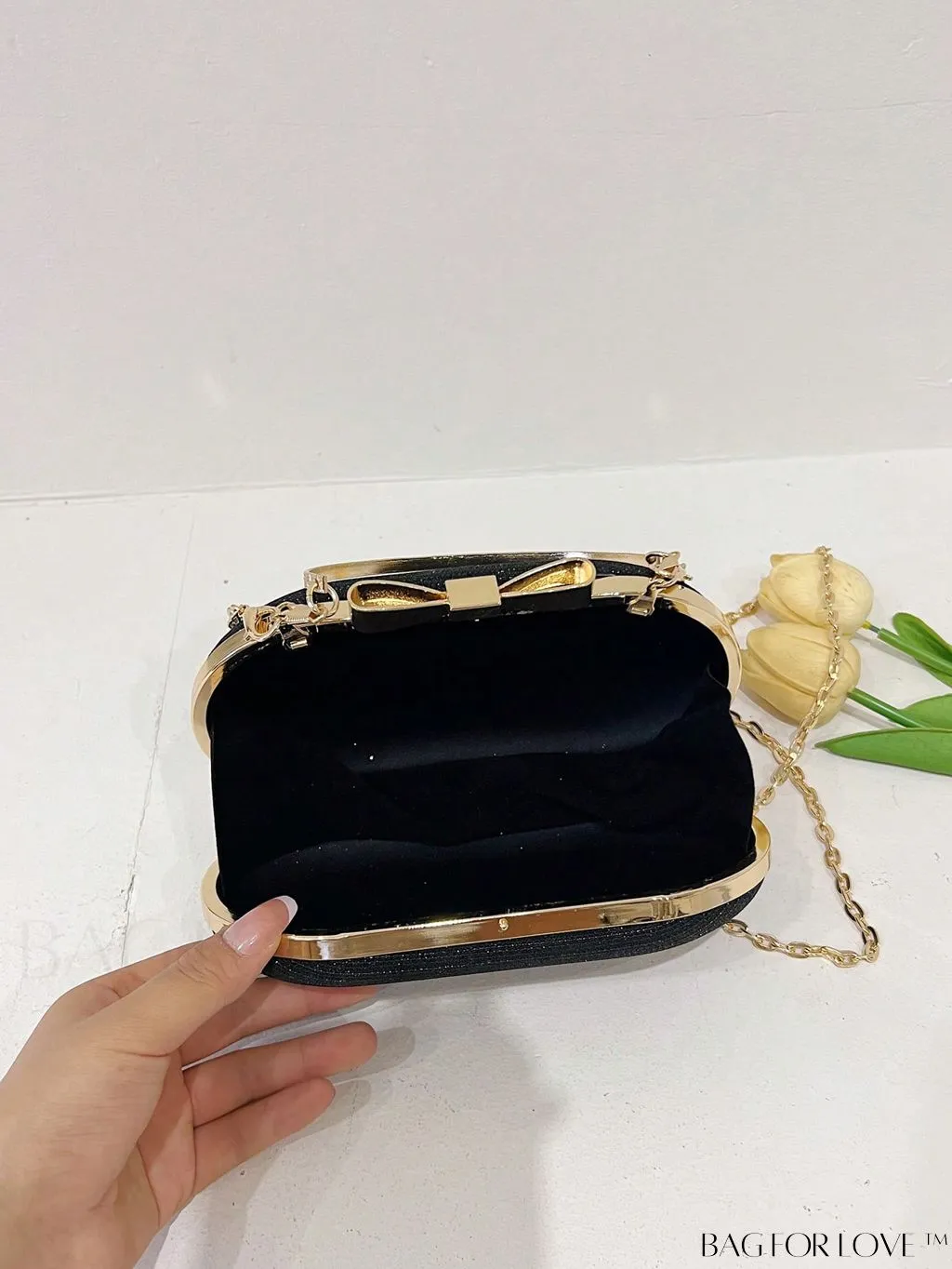 BagForLove - Compact Bow Accent Box Bag with Chain Strap - Stylish Fashion Accessory