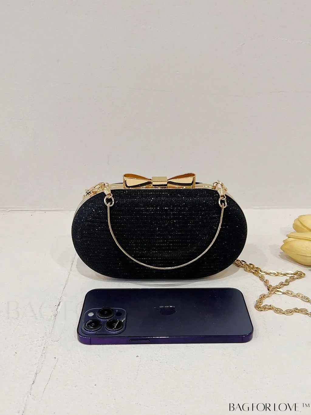 BagForLove - Compact Bow Accent Box Bag with Chain Strap - Stylish Fashion Accessory