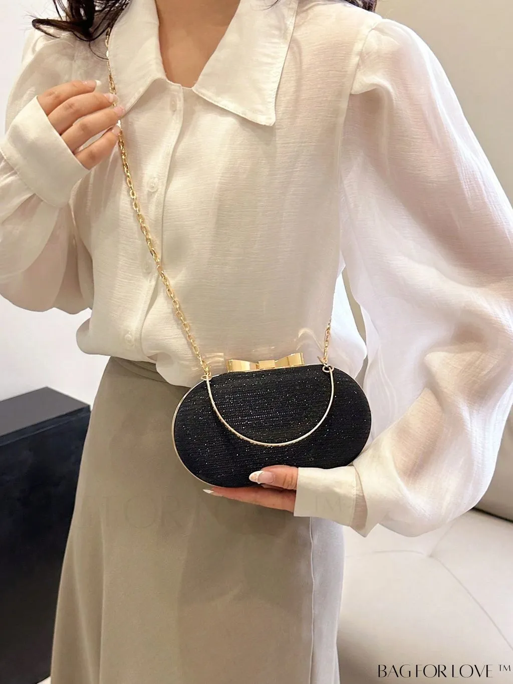 BagForLove - Compact Bow Accent Box Bag with Chain Strap - Stylish Fashion Accessory