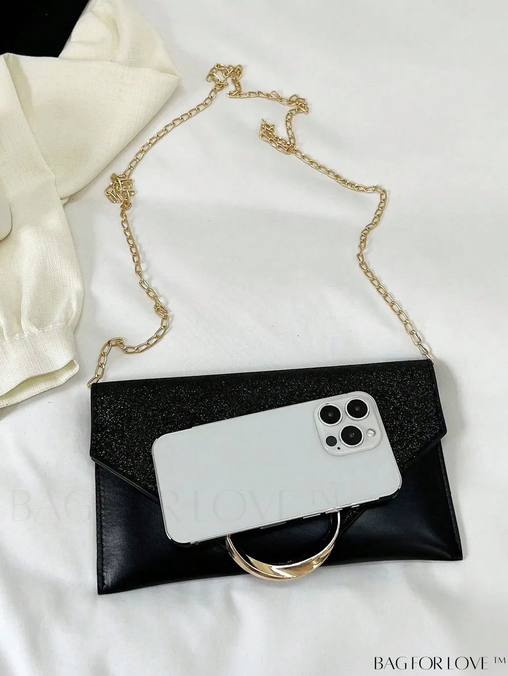 BagForLove - Compact Flap Envelope Bag with Sparkling Glitter and Chain Strap