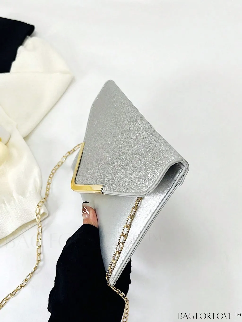 BagForLove - Compact Flap Envelope Bag with Sparkling Glitter and Chain Strap