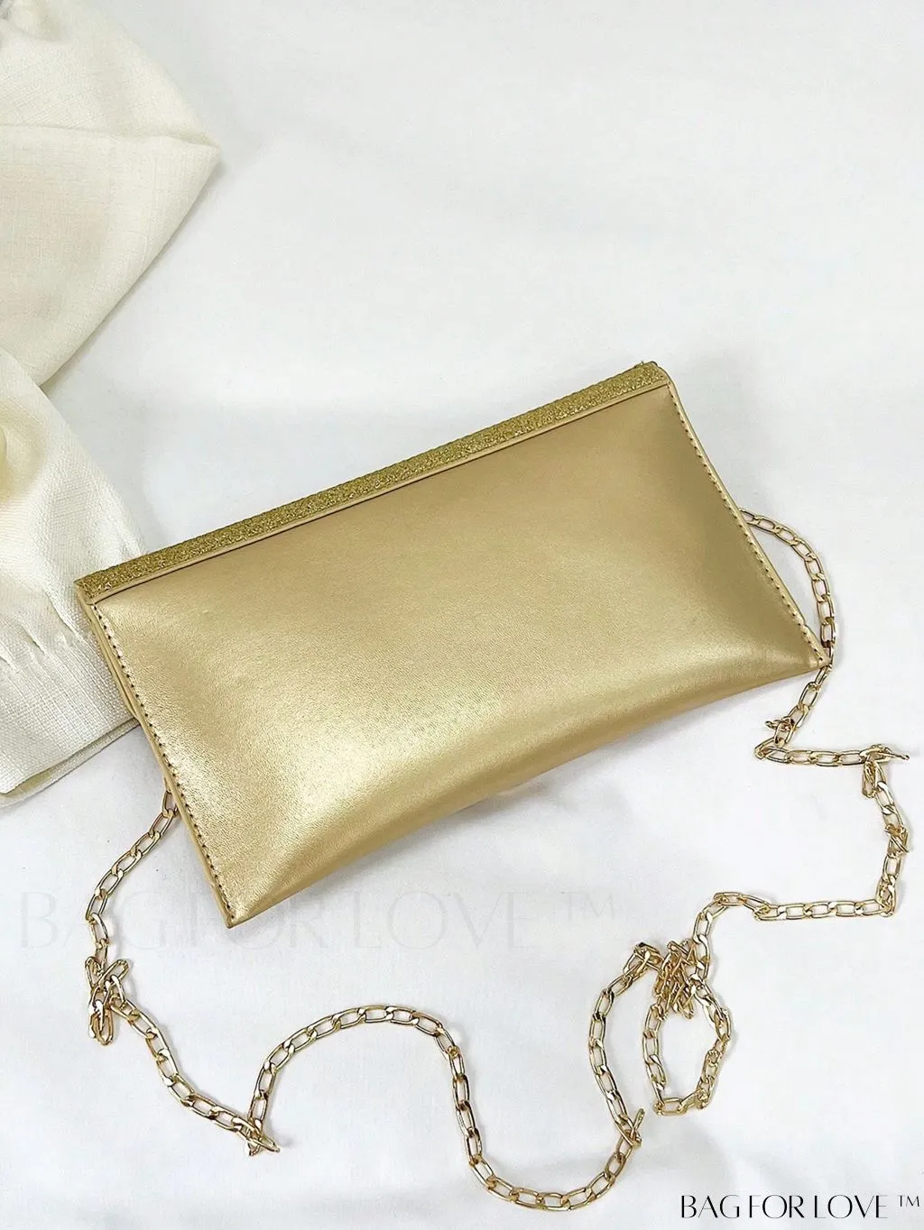 BagForLove - Compact Flap Envelope Bag with Sparkling Glitter and Chain Strap