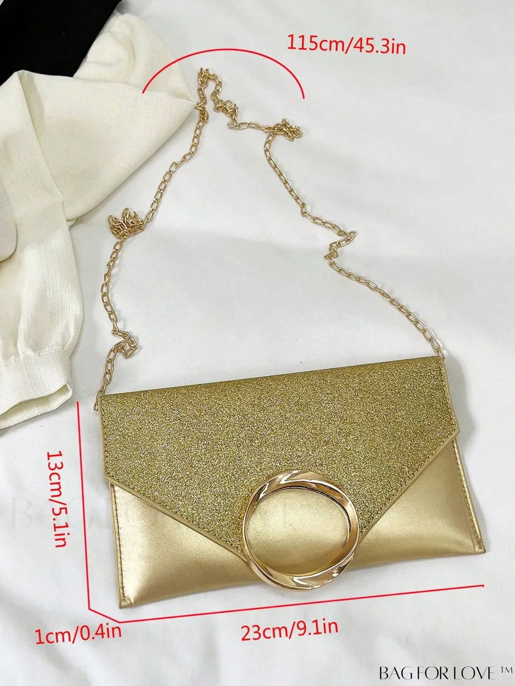 BagForLove - Compact Flap Envelope Bag with Sparkling Glitter and Chain Strap