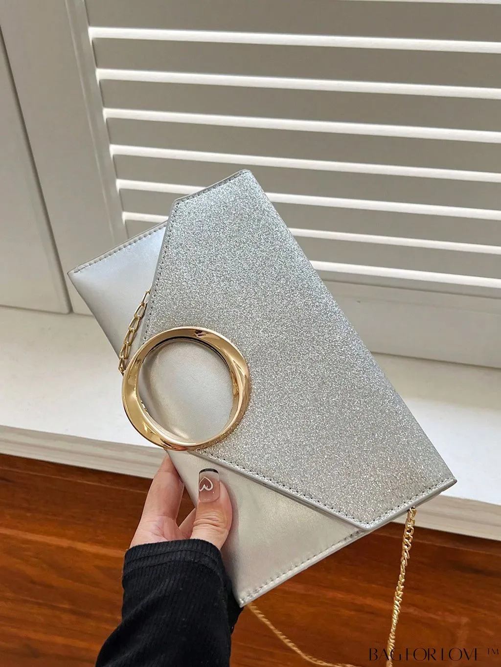 BagForLove - Compact Flap Envelope Bag with Sparkling Glitter and Chain Strap