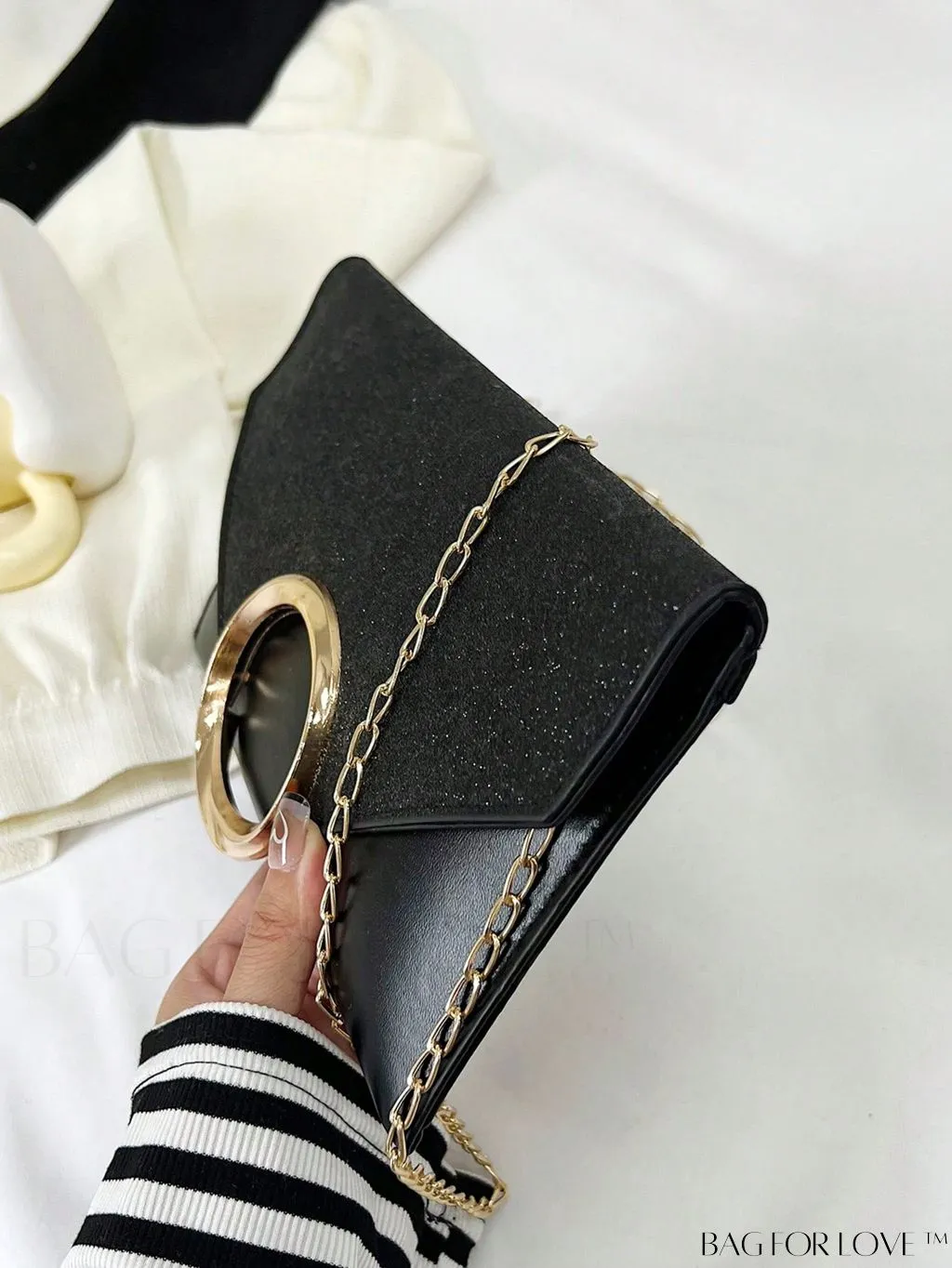 BagForLove - Compact Flap Envelope Bag with Sparkling Glitter and Chain Strap