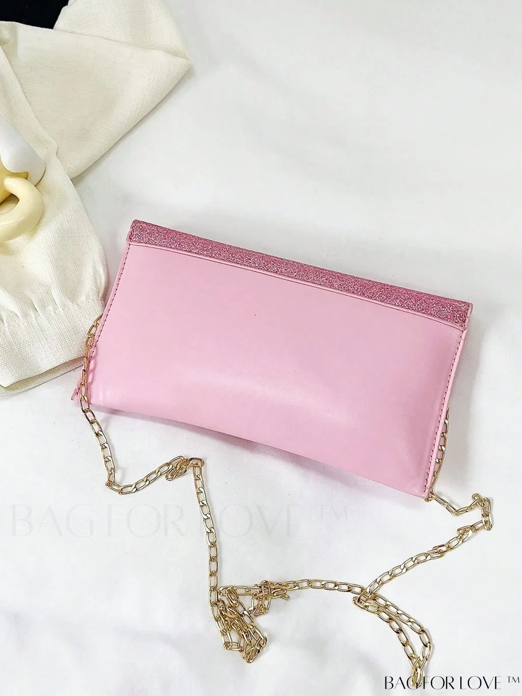 BagForLove - Compact Flap Envelope Bag with Sparkling Glitter and Chain Strap