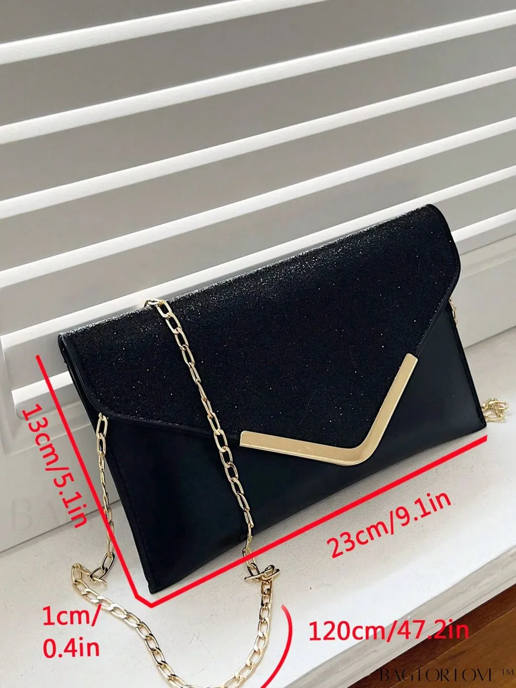 BagForLove - Compact Flap Envelope Bag with Sparkling Glitter and Chain Strap