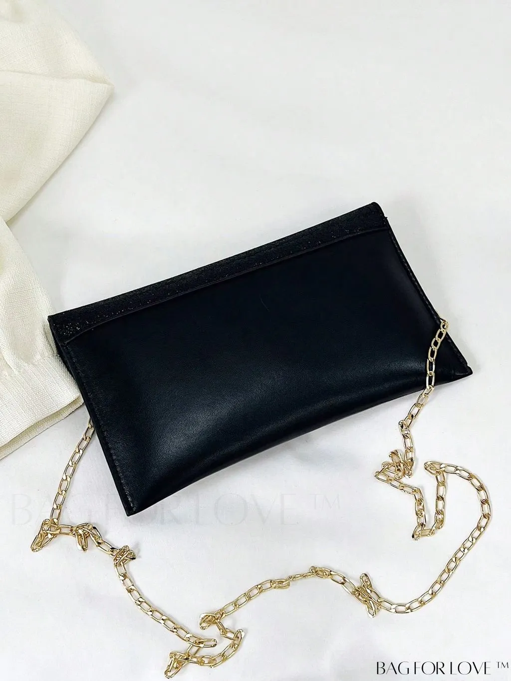 BagForLove - Compact Flap Envelope Bag with Sparkling Glitter and Chain Strap