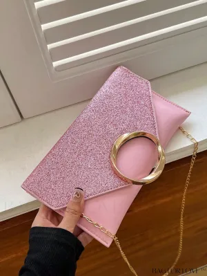 BagForLove - Compact Flap Envelope Bag with Sparkling Glitter and Chain Strap