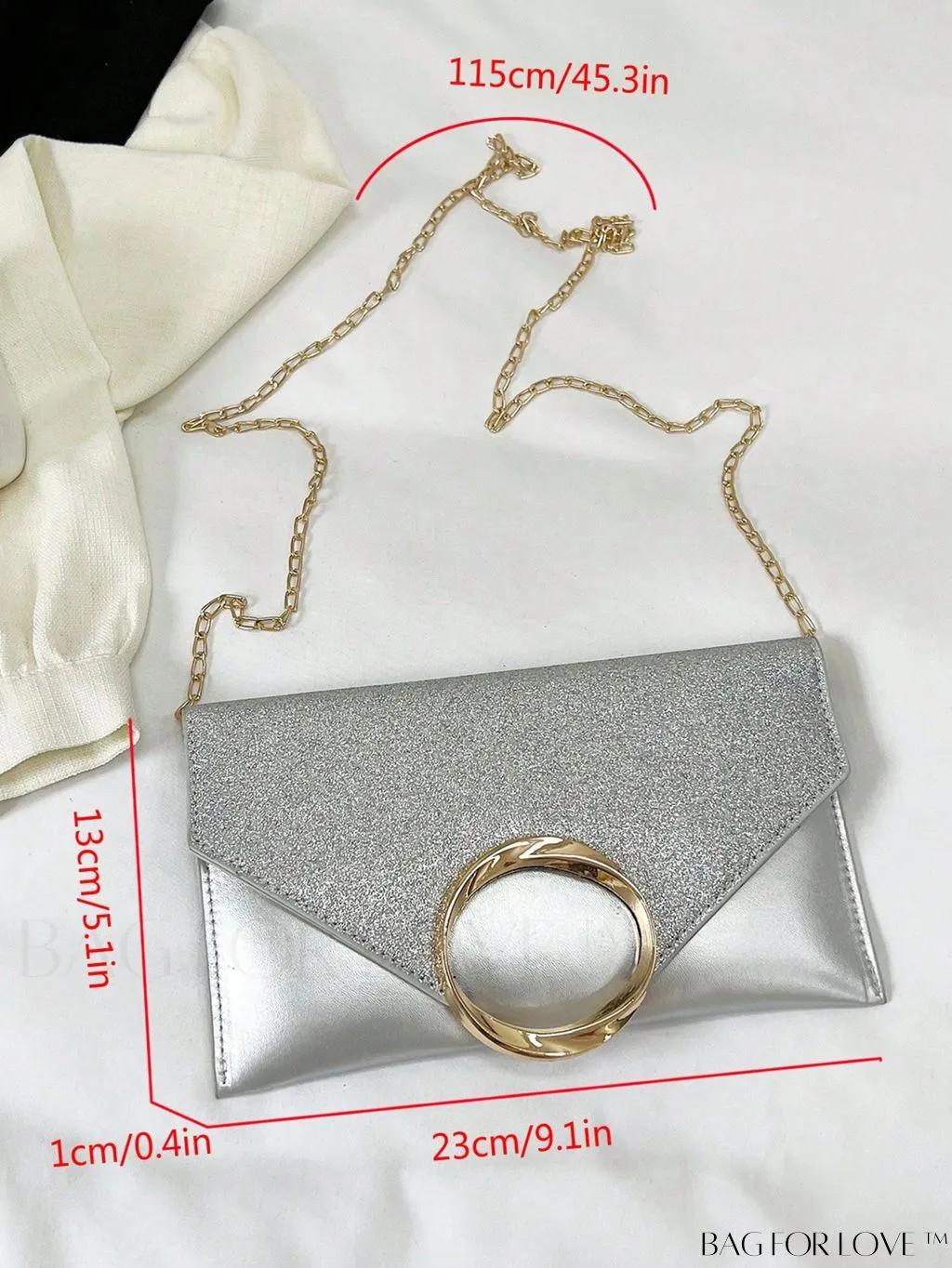 BagForLove - Compact Flap Envelope Bag with Sparkling Glitter and Chain Strap