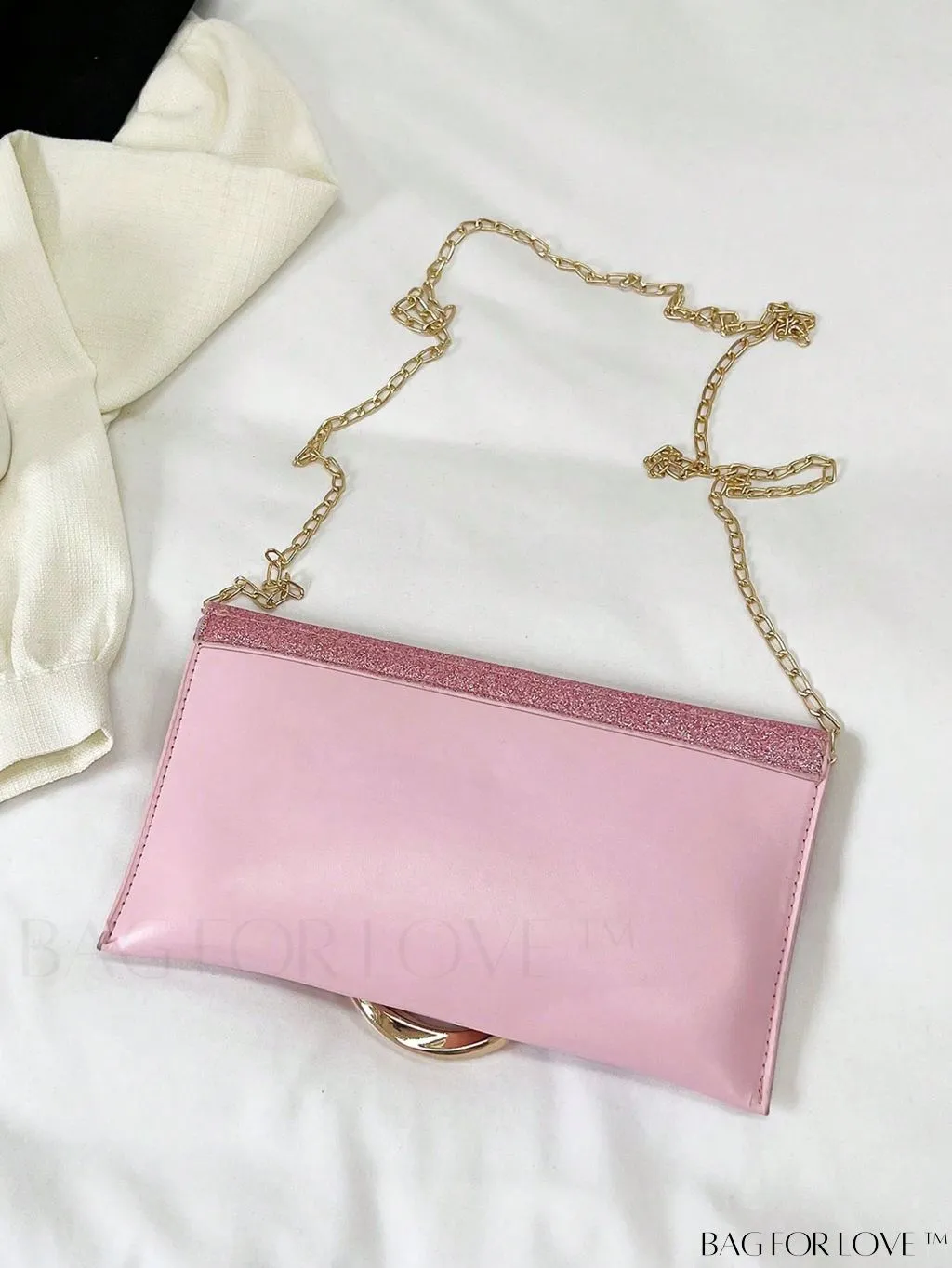 BagForLove - Compact Flap Envelope Bag with Sparkling Glitter and Chain Strap