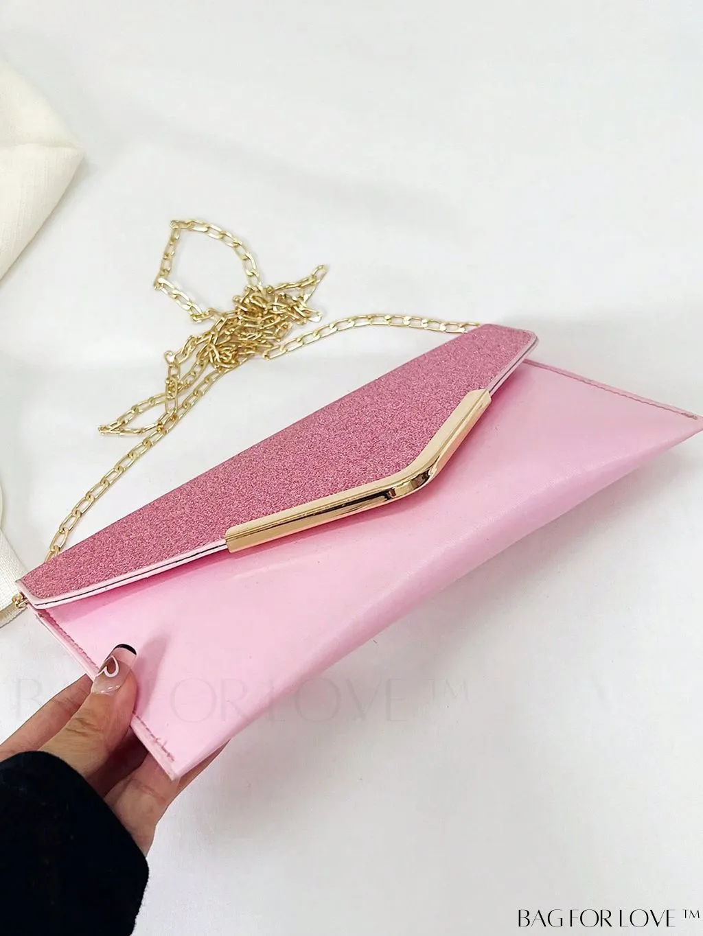 BagForLove - Compact Flap Envelope Bag with Sparkling Glitter and Chain Strap