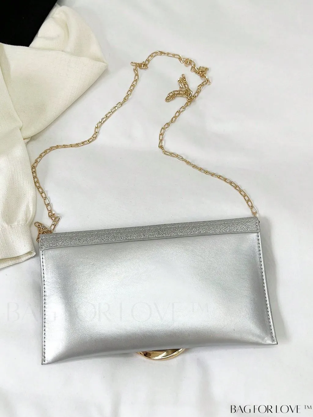 BagForLove - Compact Flap Envelope Bag with Sparkling Glitter and Chain Strap