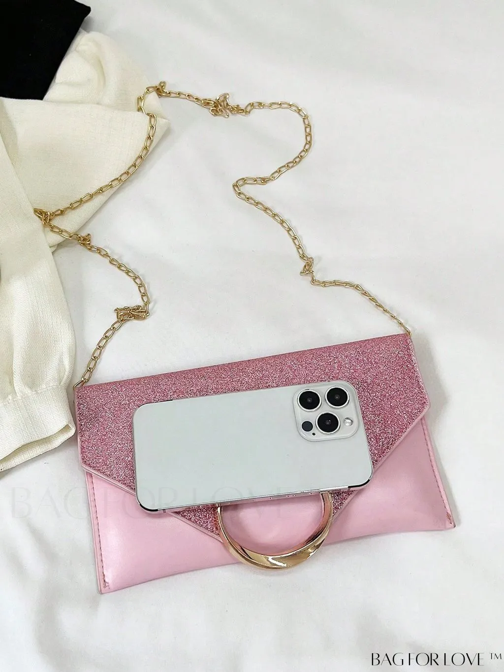 BagForLove - Compact Flap Envelope Bag with Sparkling Glitter and Chain Strap
