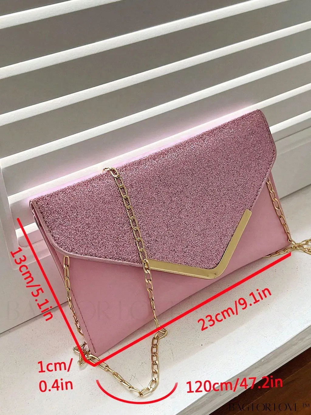 BagForLove - Compact Flap Envelope Bag with Sparkling Glitter and Chain Strap