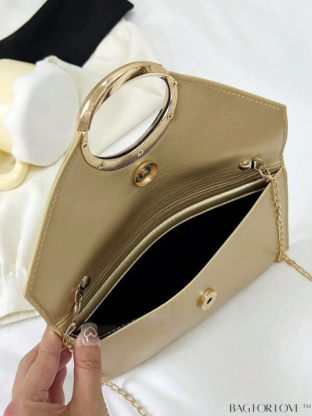 BagForLove - Compact Flap Envelope Bag with Sparkling Glitter and Chain Strap