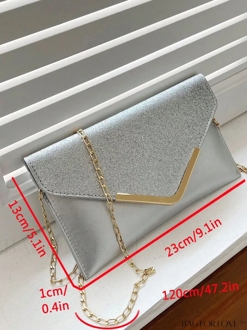 BagForLove - Compact Flap Envelope Bag with Sparkling Glitter and Chain Strap