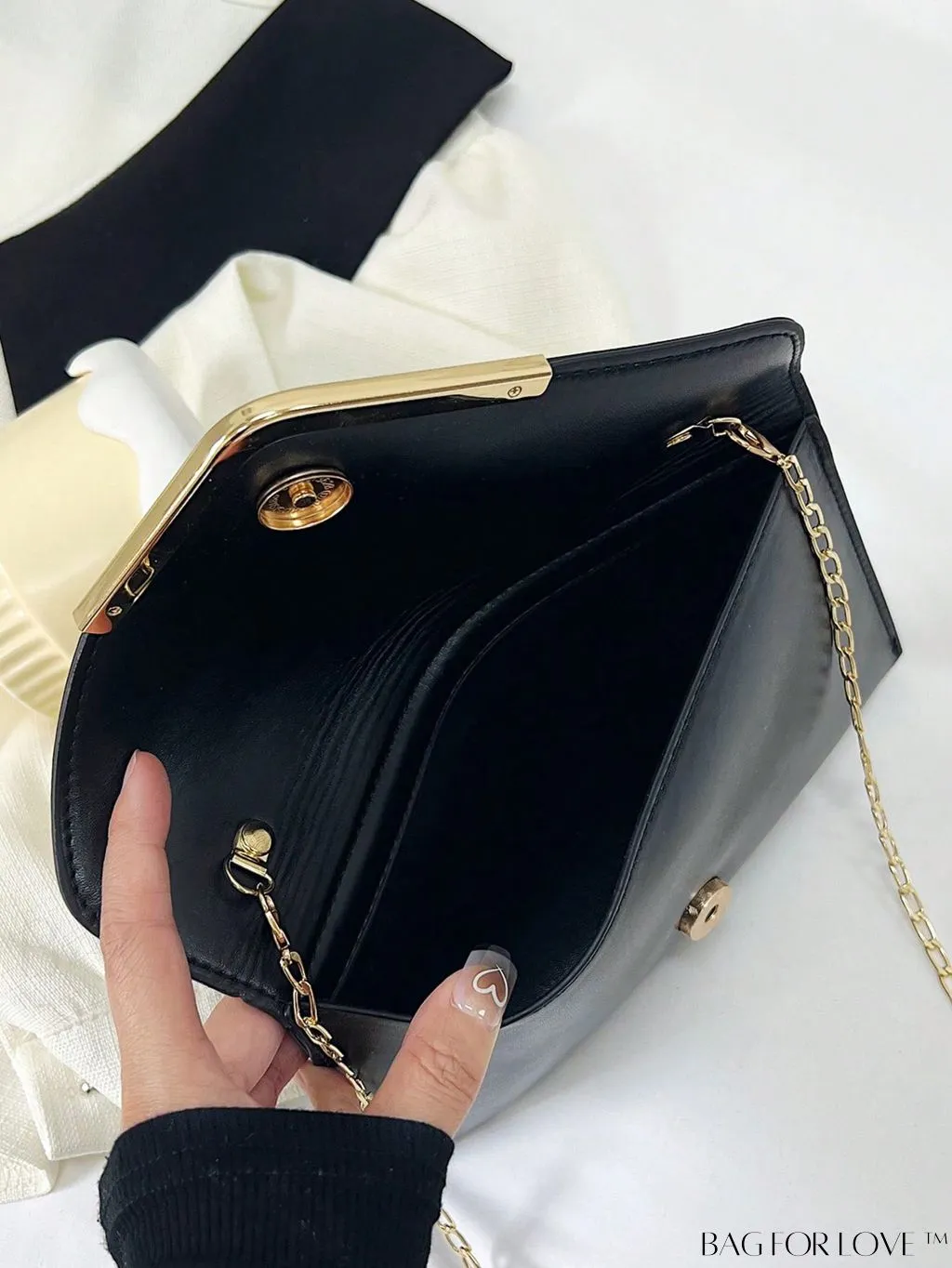 BagForLove - Compact Flap Envelope Bag with Sparkling Glitter and Chain Strap