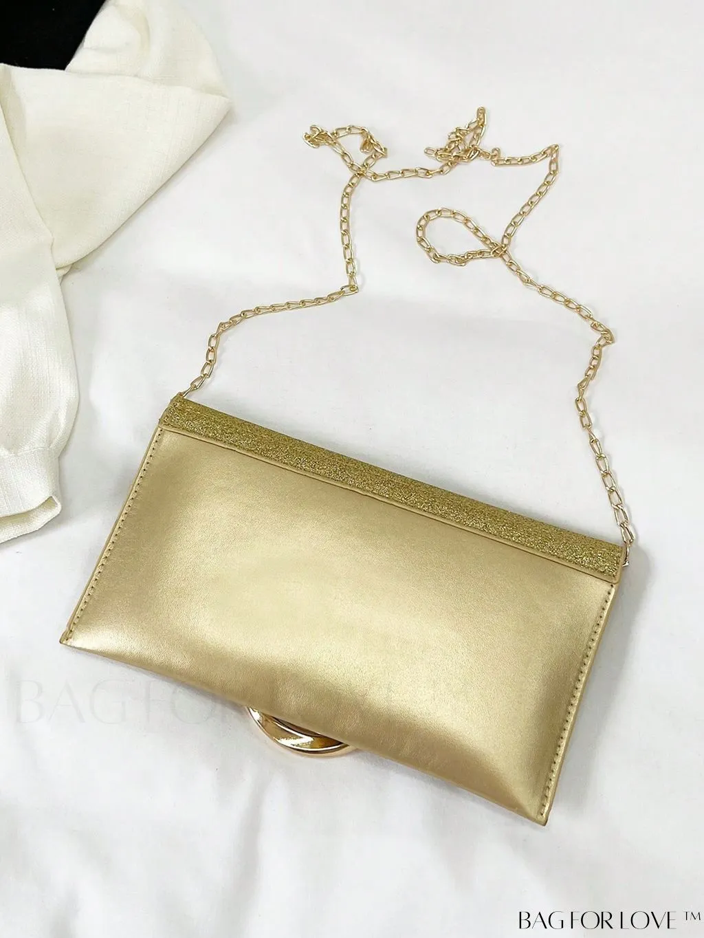 BagForLove - Compact Flap Envelope Bag with Sparkling Glitter and Chain Strap