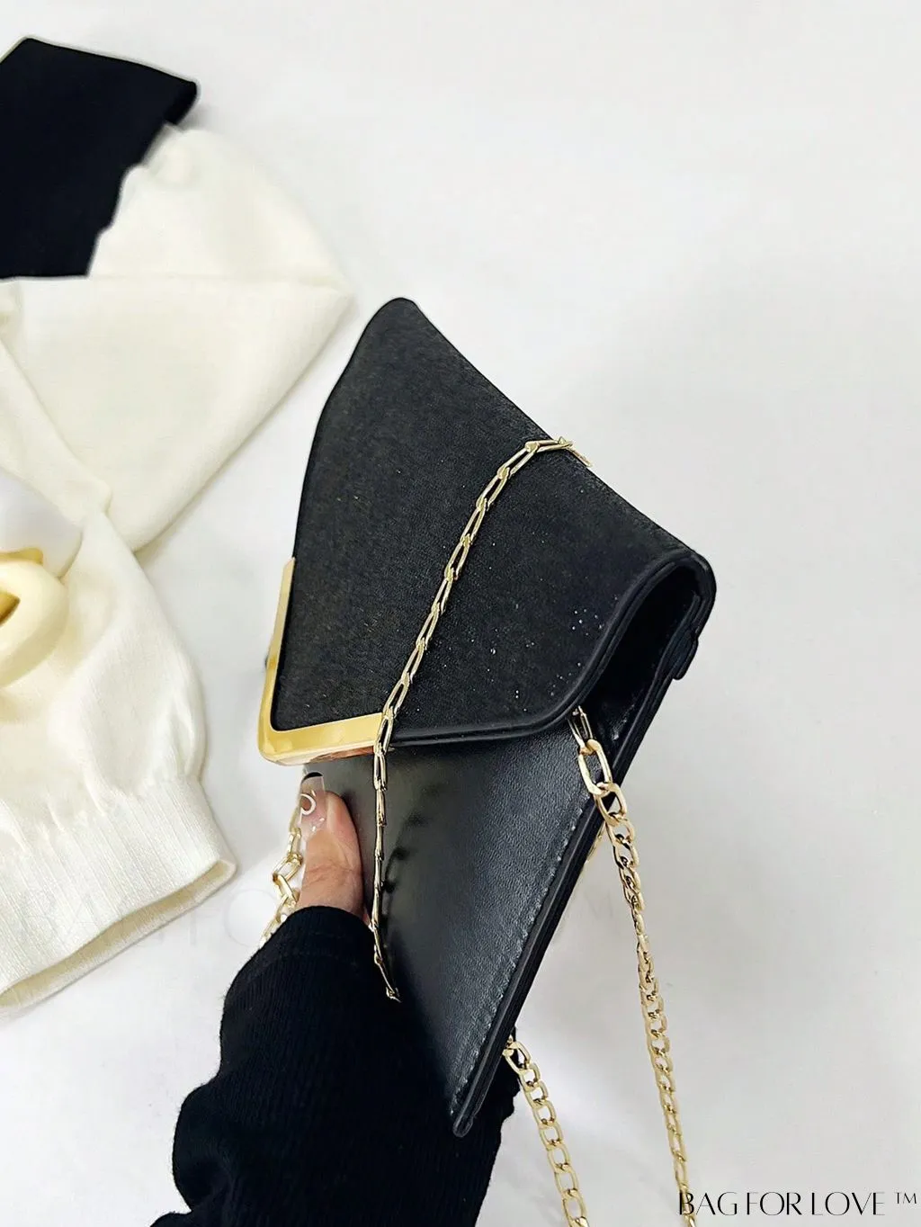 BagForLove - Compact Flap Envelope Bag with Sparkling Glitter and Chain Strap